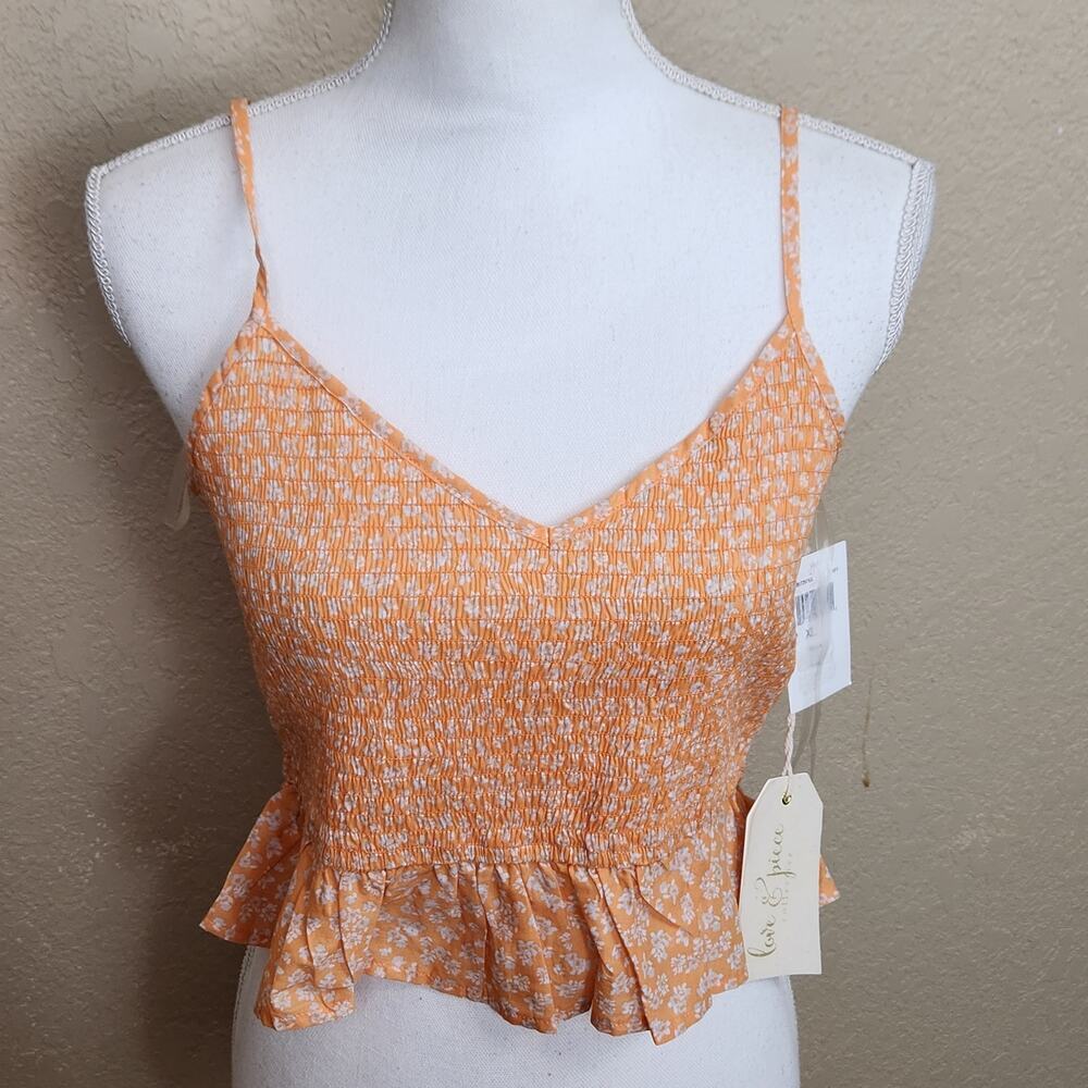 Love & Piece Orange and White Smocked Cropped Tank XL NWT (7435)